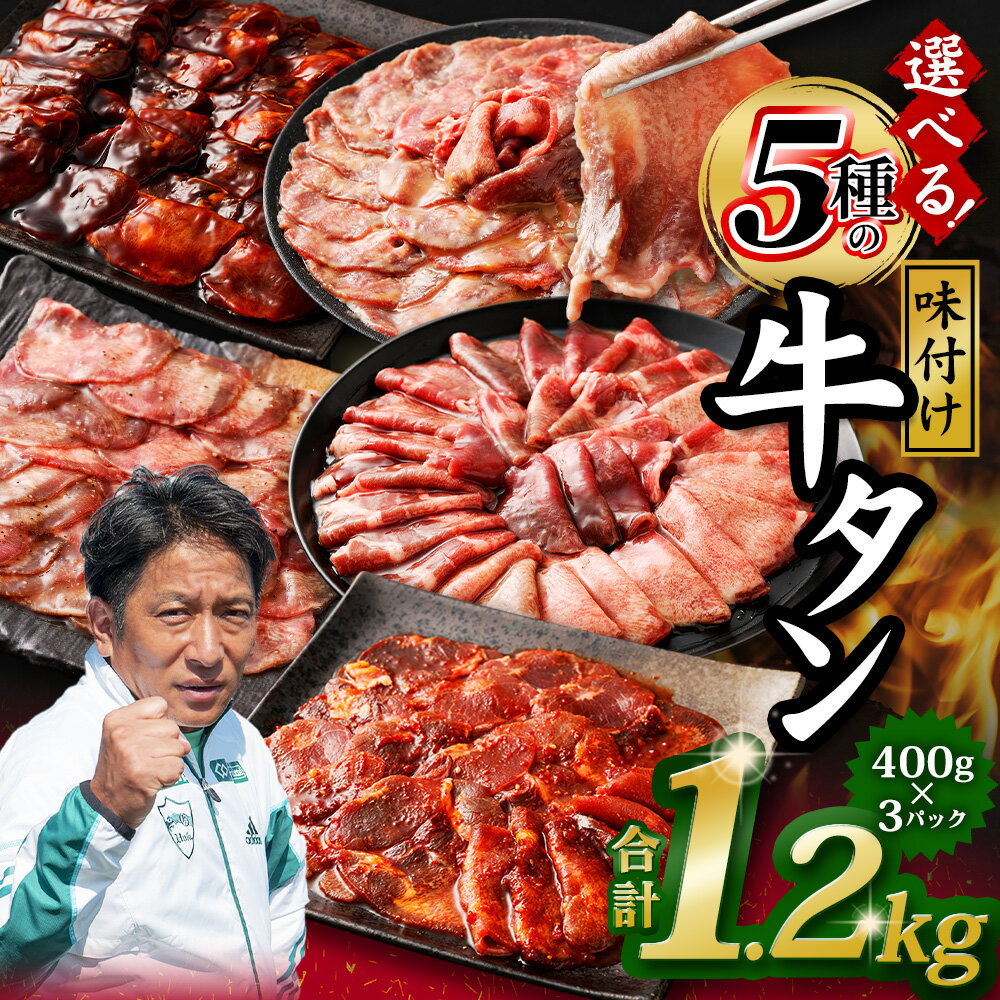 選べる5種の味付け牛タン 400g×3P 計1.2kg 塩味 レモン味 醤油味 味噌味 肉 お肉 牛 牛タン タン 焼くだけ 時短 おかず 味付 熊本 九州 冷凍 熊本県 水上村 送料無料
