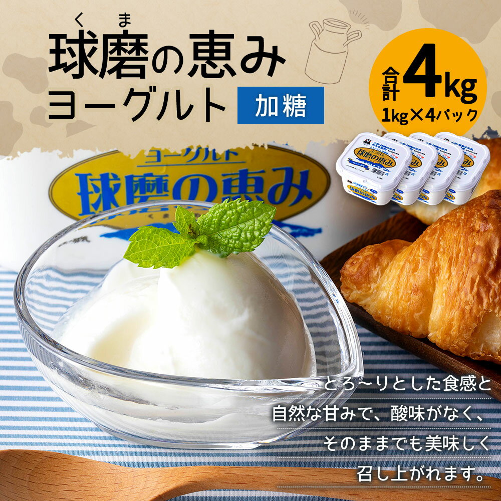 【ふるさと納税】球磨の恵みヨーグルト（加糖）合計4kg 1kg×4パック 乳製品 生乳 朝食 スイーツ おやつ 熊本県産 九州産 国産 冷蔵 送料無料