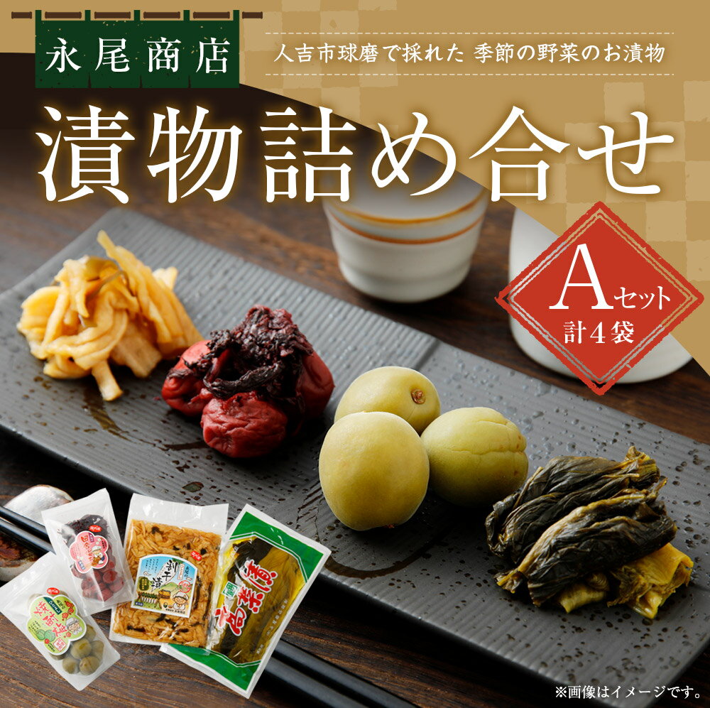 【ふるさと納税】永尾商店 漬物詰め合せ Aセット 4種セット 上高菜160g×1袋 人吉割干漬300g×1袋 人吉の焼酎梅250g×1袋 田舎梅干250g×1袋 計4袋 漬け物 つけもの 冷蔵 国産 送料無料