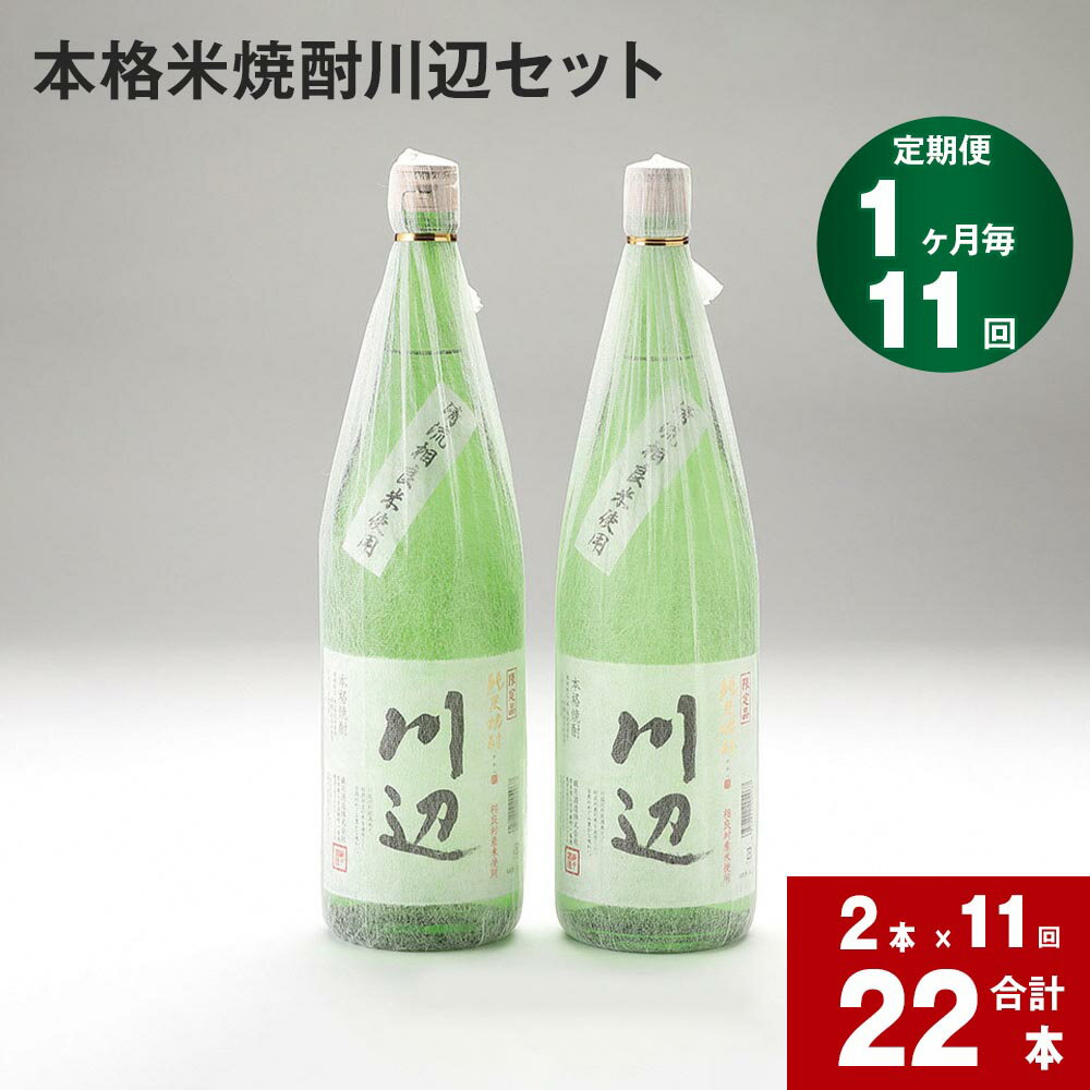 【定期便】【1ヶ月毎 11回】本格米焼酎 川辺 セット 計22本 2本×11回 限定川辺 本格純米焼酎 米焼酎 焼酎 お酒 酒 米コンペティション 焼酎部門 最高金賞受賞 九州 熊本県 相良村 送料無料