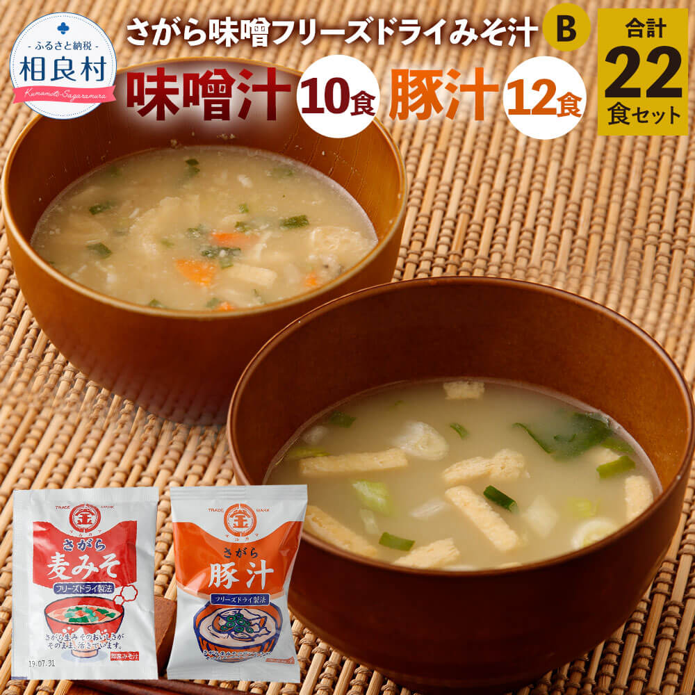 【ふるさと納税】さがら味噌　みそ汁Bセット フリーズドライ 味噌汁 10食 豚汁 12食 合計22食セット 即席味噌汁 とん汁 お湯を注ぐだけ インスタント スープ 食品 九州 熊本県 相良村 送料無料