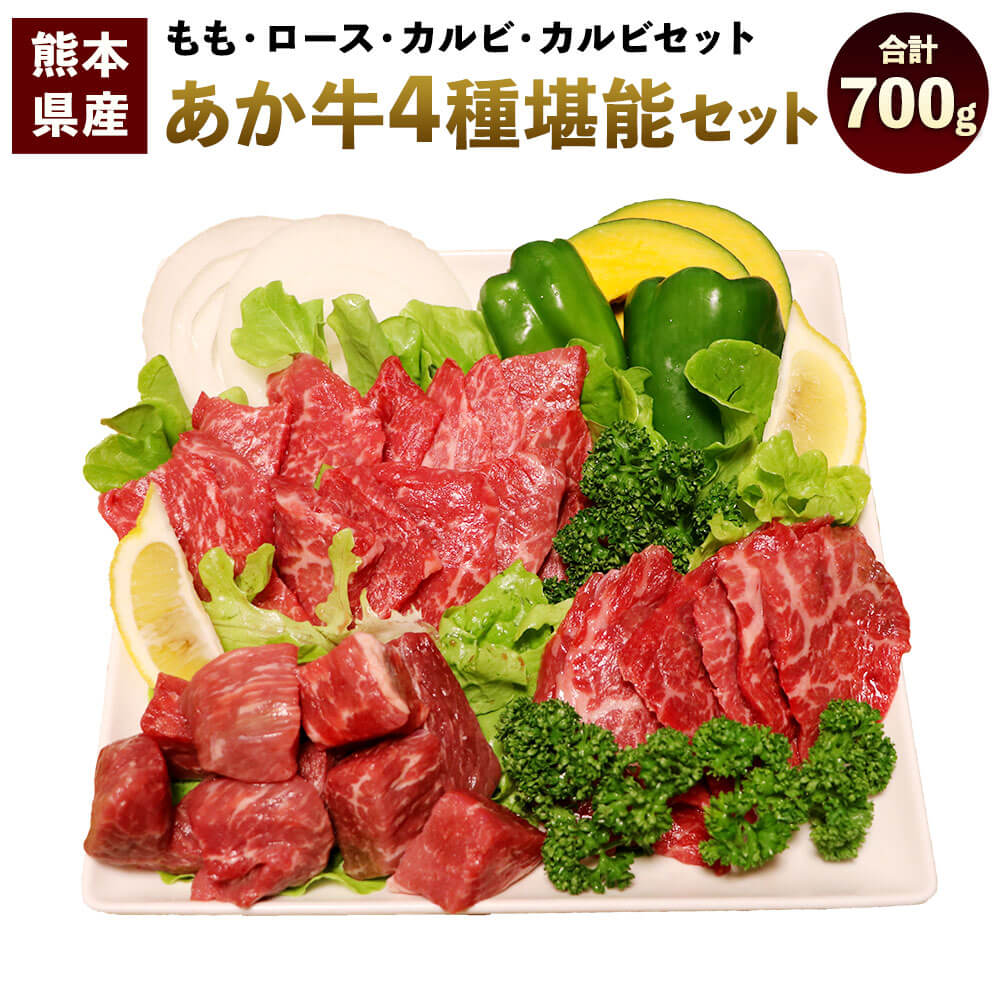 【熊本県産】あか牛4種堪能セット もも ロース カルビ 上カルビ 700g 送料無料