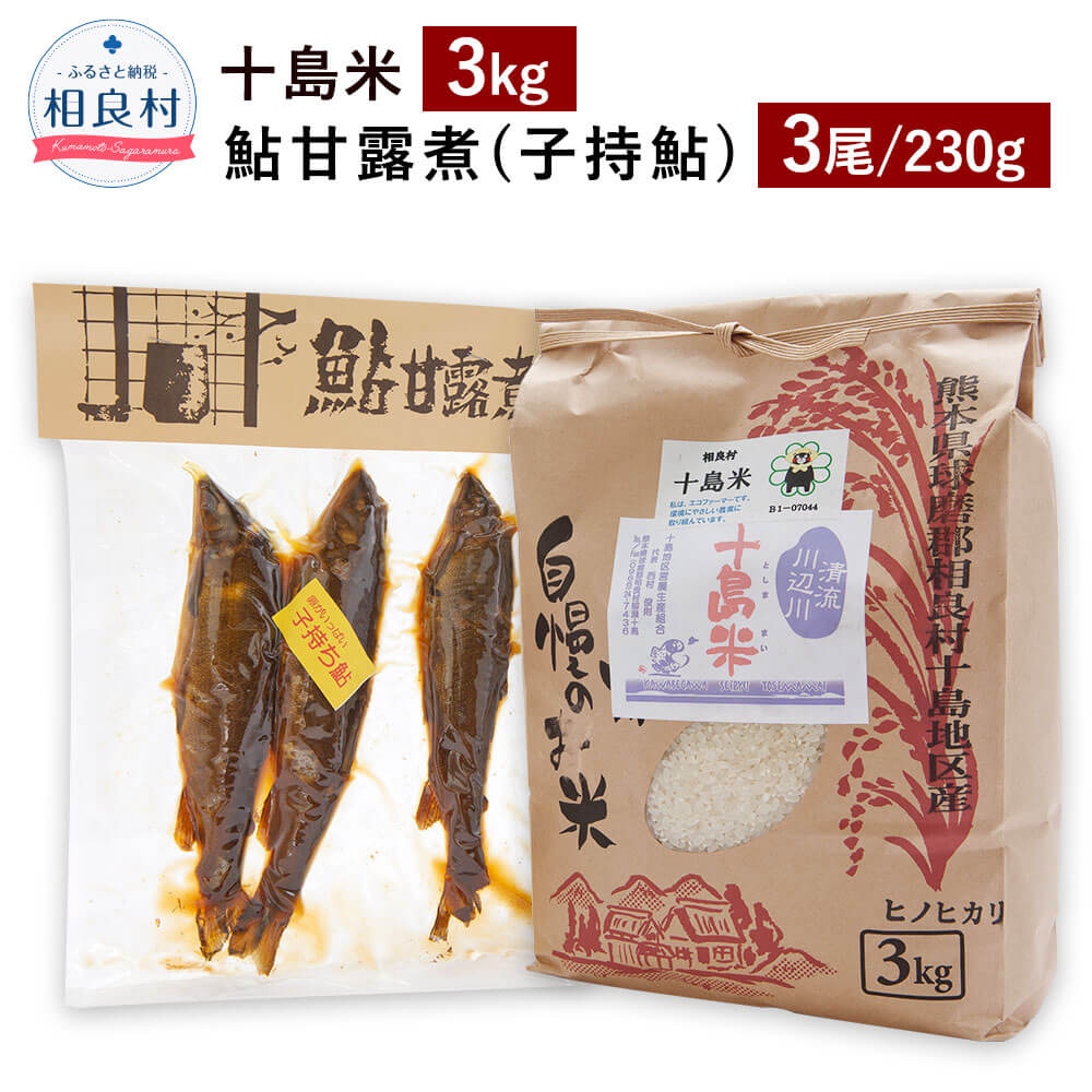 十島米3kg つくだ煮(鮎甘露煮/子持鮎3尾) 2種 セット ヒノヒカリ 米 白米 お米 ご飯 精米 鮎 甘露煮 子持ち 復興 支援 九州産 熊本県産 相良村産 送料無料