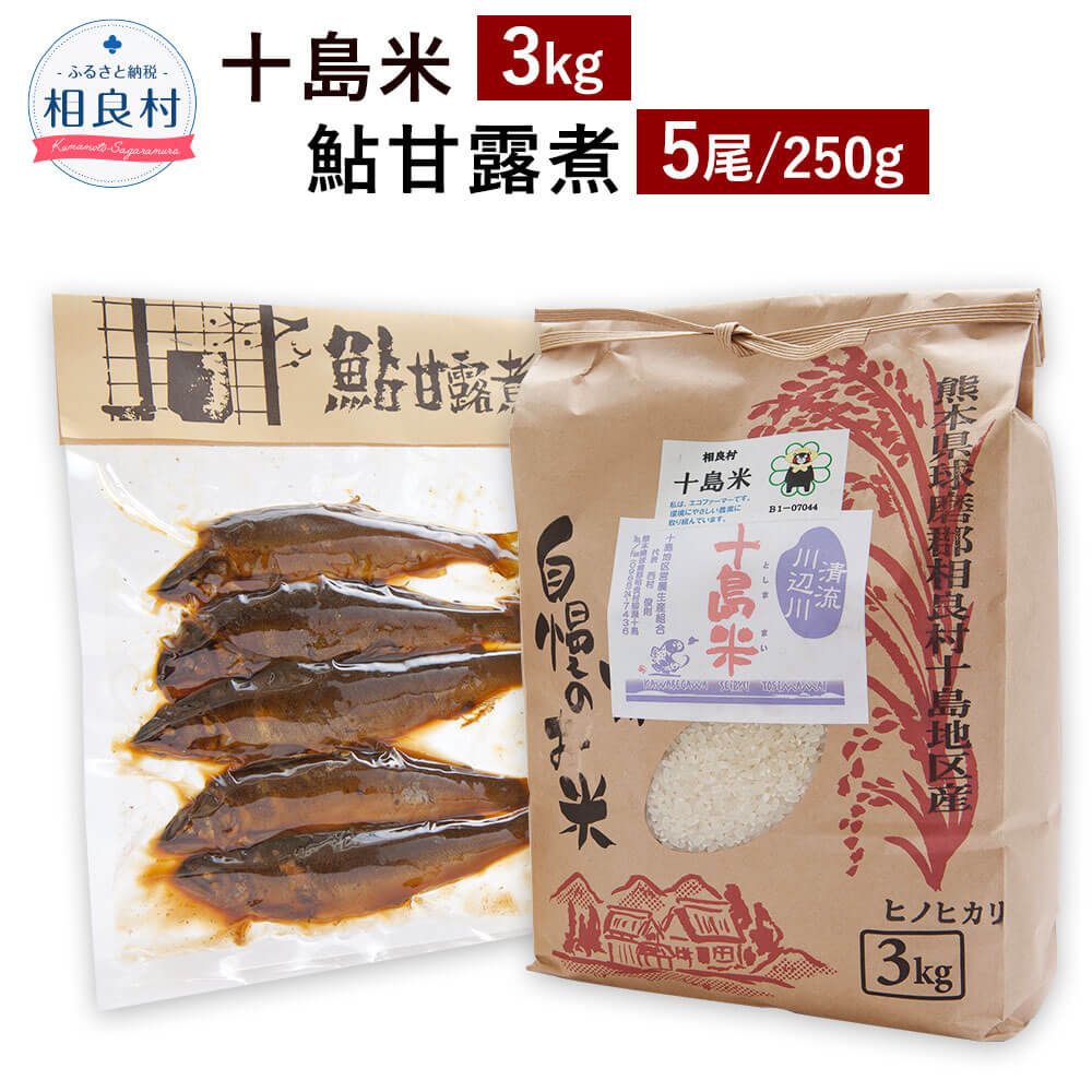 十島米3kg つくだ煮(鮎甘露煮/5尾) 2種 セット ヒノヒカリ 米 白米 お米 ご飯 精米 鮎 甘露煮 復興 支援 九州産 熊本県産 相良村産 送料無料