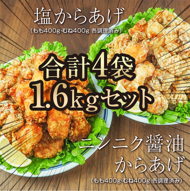 【ふるさと納税】熊本県 球磨村 幸せのからあげ ゴールドセット 調理済 1.6kg もも むね 塩・にんにく醤油 唐揚げ から揚げ からあげ 鶏肉 とり肉 国産 FKP9-164