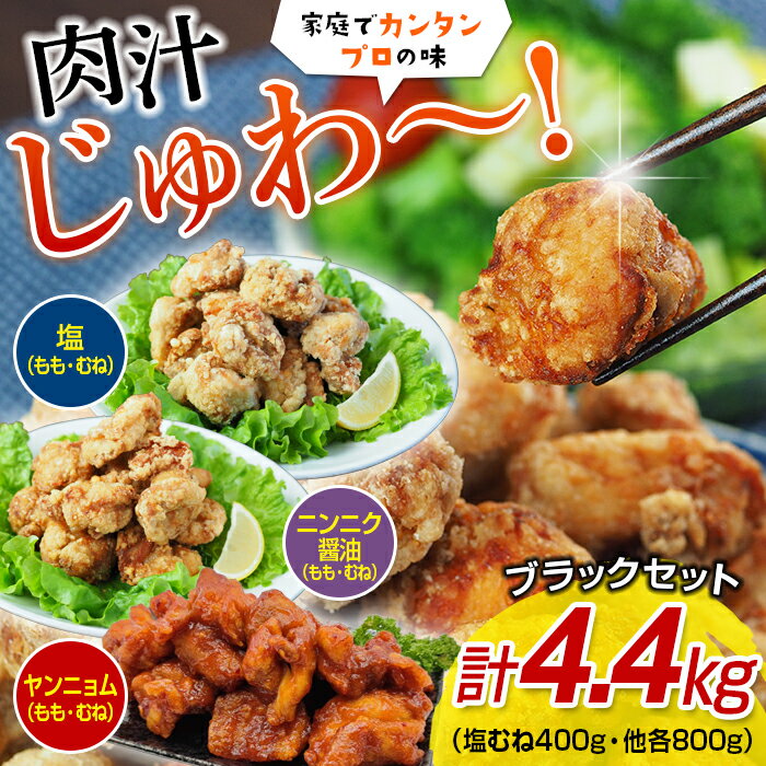 2位! 口コミ数「1件」評価「3」熊本県 球磨村 唐揚げブラックセット（塩・ニンニク醤油・ヤンニョム）4.4キロ FKP9-351