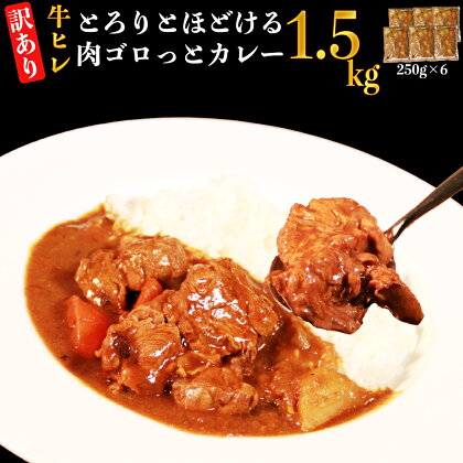 【訳あり】具だくさんやわらか牛ヒレひもカレー250g×6パック　計：約1.5kg ヒレ ひも カレー 湯煎 レンジ【お届け時期：入金確認後3ヶ月前後で順次発送】