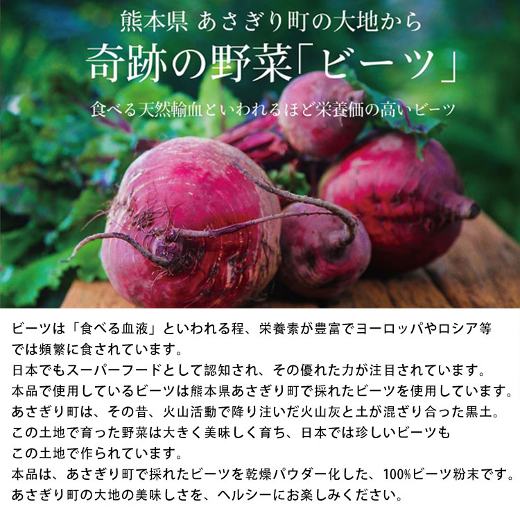 【ふるさと納税】熊本県産　ビーツ粉末(微粉末) 100g×2袋　約30μm（約30マイクロメートル※細かい粉末）　/ 熊本県あさぎり町産ビーツ使用 / 化学農薬不使用 化学肥料不使用 / 野菜パウダー / 無添加 無着色 / 　お届け時期：入金確認後20日前後