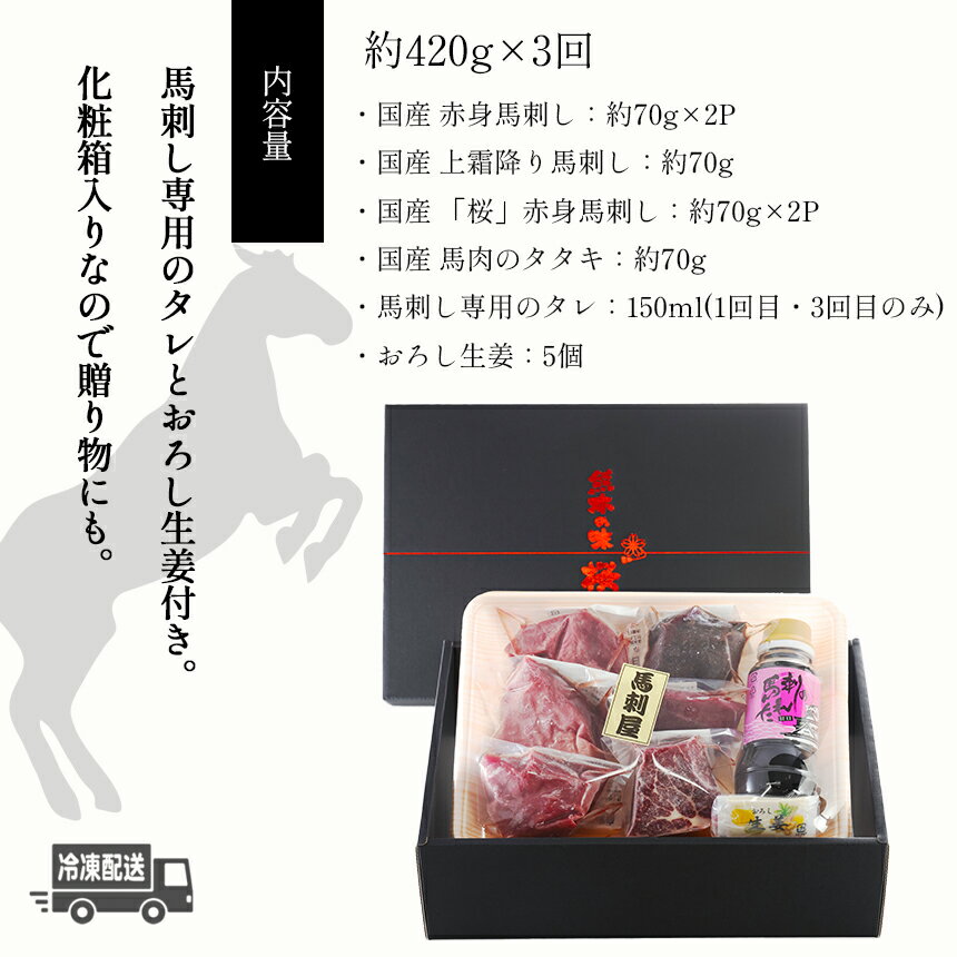 【ふるさと納税】 熊本 馬刺し 満喫 セット 定期便 約420g × 3回 専用 タレ 付き 純 国産 馬 肉 天草 苓北 熊本 九州 産地直送 楽天ふるさと 送料無料