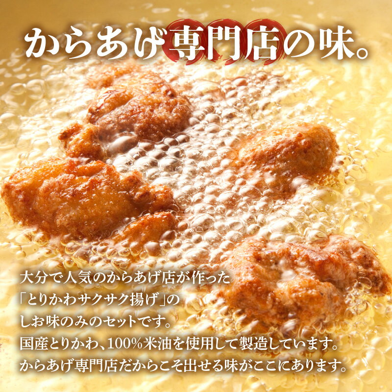 【ふるさと納税】プレミアムとりかわサクサク揚げ しお味 4袋セット 大分からあげ 鶏皮 とり皮 おつまみ 唐揚げ からあげ 塩味 しお味 鶏ガラ 鶏皮 鶏肉 揚げ物 国産 お土産 手土産 専門店 ビールに合う 酒のつまみ お取り寄せ J04003