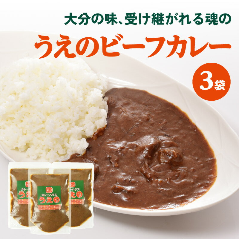 大分の味、受け継がれる魂のうえのビーフカレー 3袋 カレーライス カレールー 欧風 カレー おおいた和牛 スパイシー シンプル 牛ホホ肉 化学調味料不使用 麻生醤油 味噌 原木干し椎茸 新908 簡単調理 冷蔵 湯せん 電子レンジ お取り寄せ 大分県産