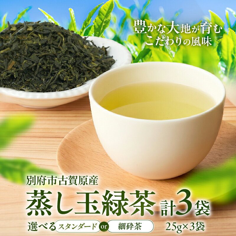 [選べる種類] [別府市古賀原産] 蒸し玉緑茶 スタンダード 細砕茶 25g×3袋 日本茶 お茶 茶葉 ティーバッグ 飲料 国産茶 希少茶 高品質 急須 水出し茶 簡単 手軽 おもてなし 普段使い お取り寄せ ギフト 贈答 おすすめ 大分県 別府市 送料無料
