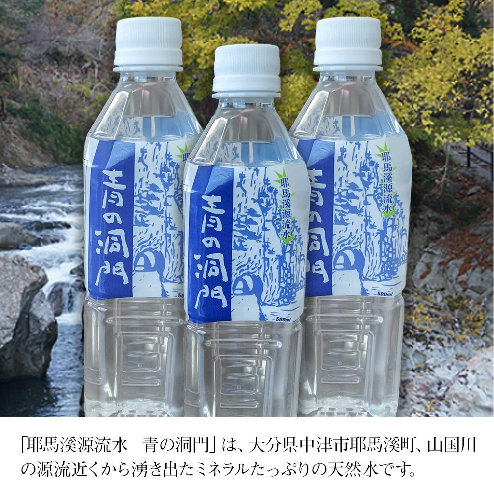 【ふるさと納税】ミネラルウォーター500ml×48本 送料無料 耶馬溪源流水 青の洞門 大分県中津産 国産 天然水 飲料水 保存 備蓄／熨斗対応可 お歳暮 お中元