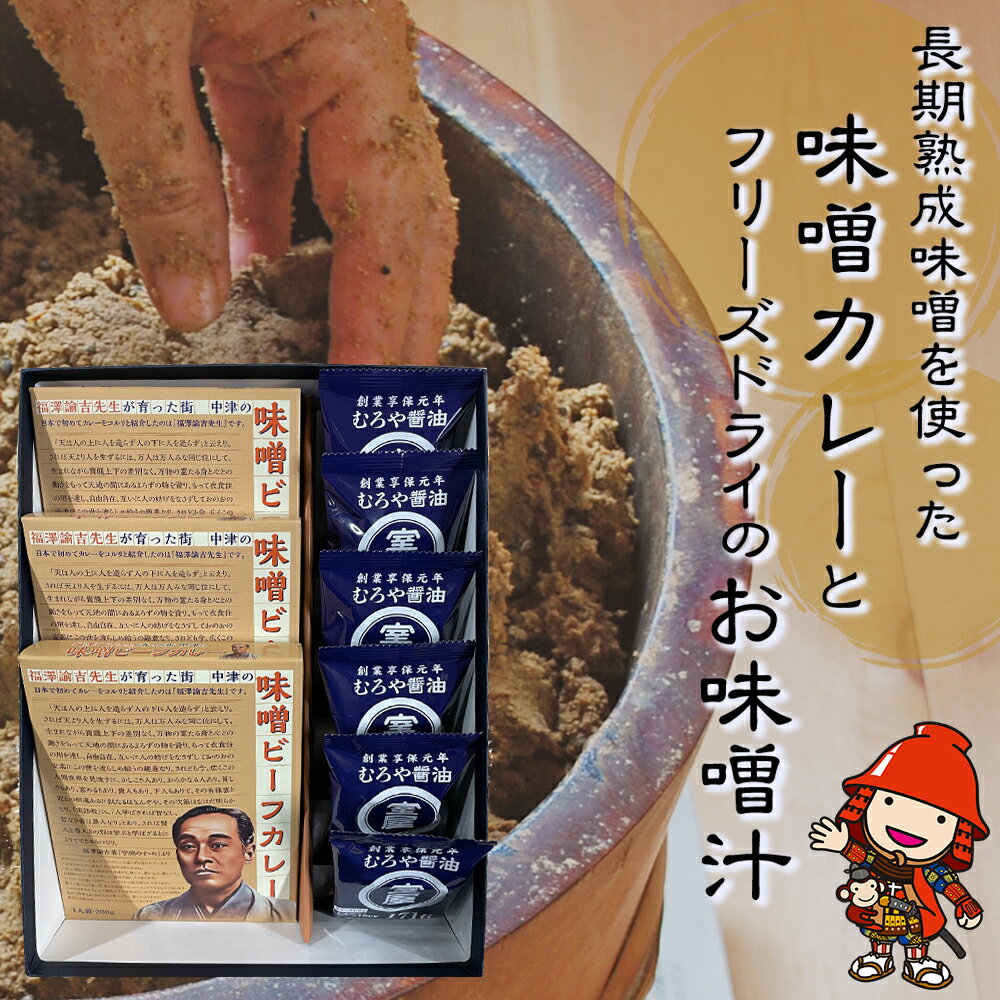 【ふるさと納税】長期熟成味噌を使った 味噌カレー 3箱 フリーズドライのお味噌汁 6個 セット むろや醤油 インスタント 簡単 惣菜 おかず 味噌汁 カレー レトルト 大分県 中津市 送料無料 ／熨…