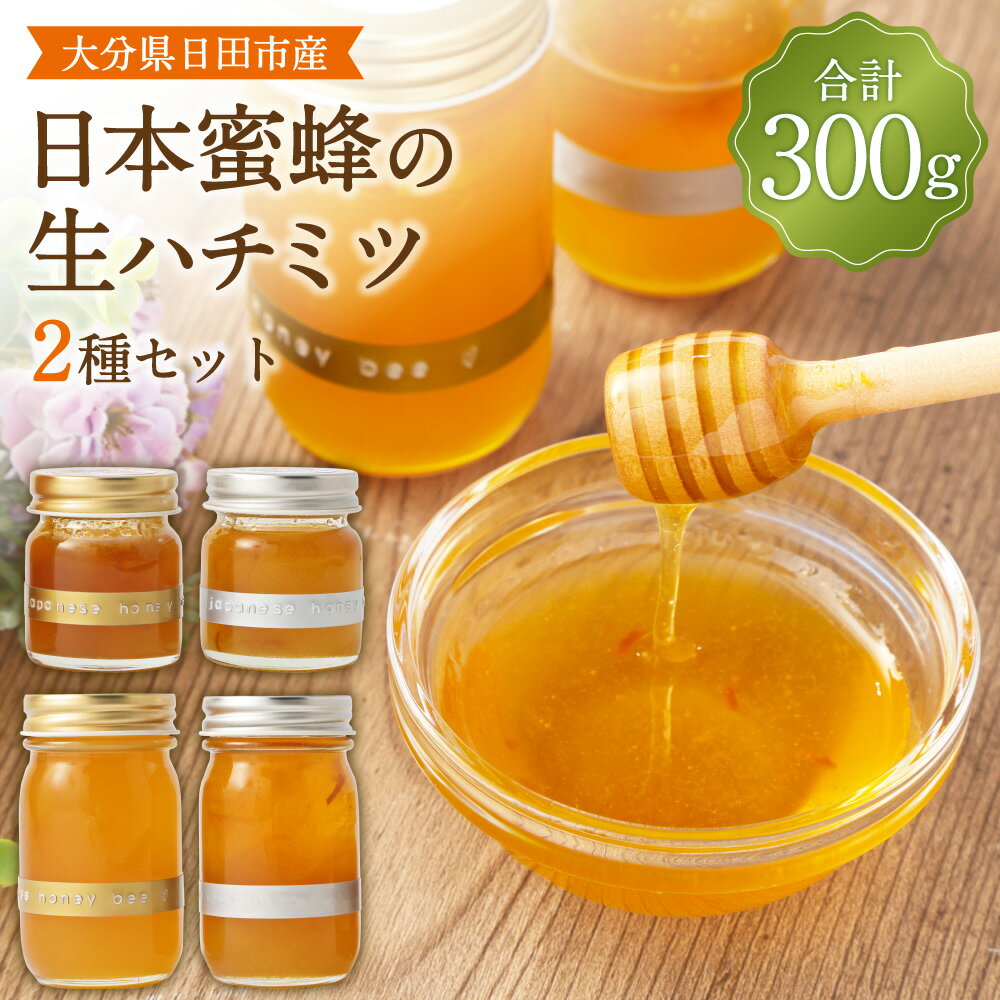 日本蜜蜂の生ハチミツ たれ蜜 花粉蜜 2種 50g×2瓶 100g×2瓶 合計4瓶 総合計300g ハニーディッパー付き 国産 セット 日本ミツバチ はちみつ ハニー 蜜 瓶入り 手仕事 日田市産 大分県 送料無料