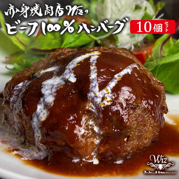 【ふるさと納税】赤身焼肉店Wizのビーフ100%ハンバーグ オリジナルソース付き 10個セット 合計約1.5kg 10人前 ハンバーグ ビーフハンバーグ 手捏ねハンバーグ 惣菜 ソース 国産 大分県 日田市 送料無料