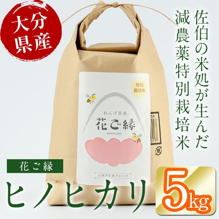 [令和5年産]減農薬特別栽培米 はなご縁 (計5kg) 米 ひのひかり ヒノヒカリ 精米 白米 大分県産 大分県 佐伯市[HD129][ さいき本舗 城下堂]