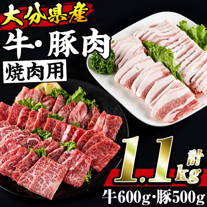 牛肉 豚肉 セット (合計1.1kg・おおいた和牛 焼肉300g×2P・大分県産 豚バラスライス500g) 小分け 和牛 お肉 しゃぶしゃぶ BBQ バーベキュー 惣菜 豊後牛 大分県 佐伯市[BD103][西日本畜産 (株)]