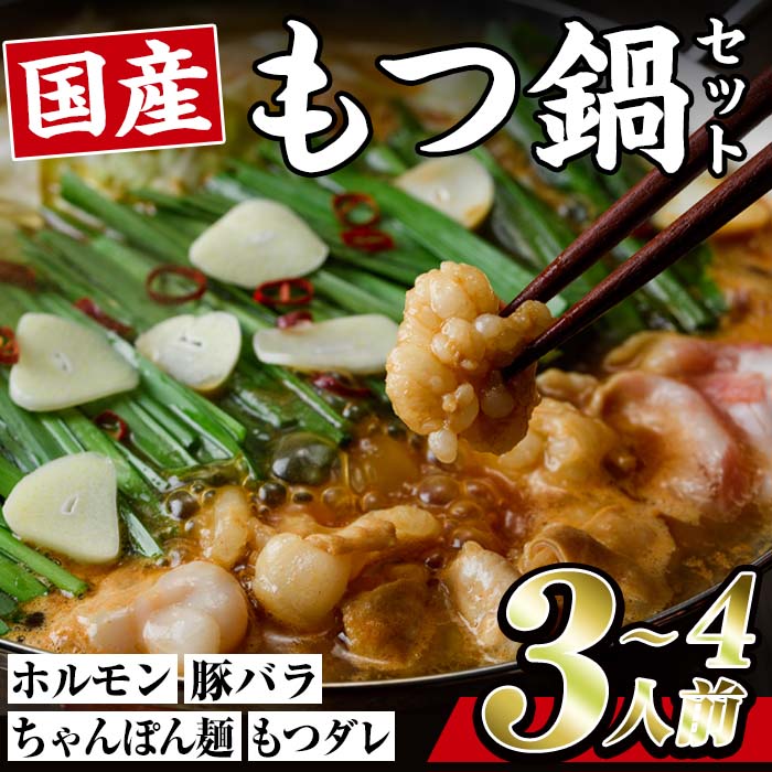 モツ鍋 セット (3-4人前・ホルモン500g・豚バラ300g・ちゃんぽん麺2玉・もつダレ1本) もつ鍋 便利 簡単 惣菜 鍋 おつまみ 牛肉 豚肉 大分県 佐伯市[BD203][西日本畜産 (株)]