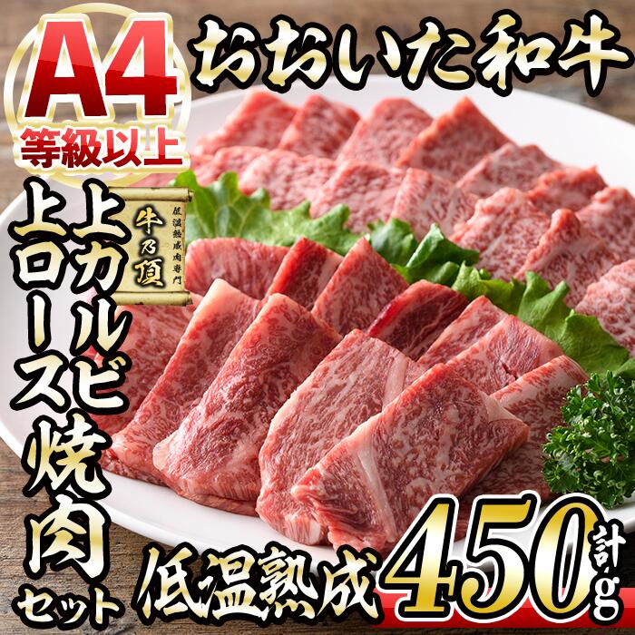 おおいた和牛 上カルビ・上ロース焼肉セット (合計450g・上カルビ250g+上ロース200g) 国産 牛肉 肉 霜降り 低温熟成 A4 和牛 ブランド牛 カルビ ロース 焼肉 BBQ 冷凍 [DH210][(株)ネクサ]