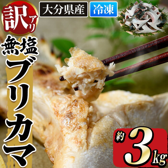 【ふるさと納税】＜訳あり＞ 無塩 ブリカマ (約3kg)大分県産 国産 ぶりかま ブリ ぶり 鰤 養殖ブリ 煮つけ 鰤かま カマ焼き 冷凍 大分県 佐伯市【ET002】【(有)三宅水産】のサムネイル