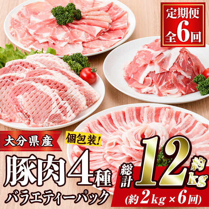 8位! 口コミ数「5件」評価「5」＜定期便・全6回 (連続)＞豚肉 バラエティーパック (総量12kg・4種) 小分け 豚バラ スライス とんかつ ロース 豚こま しゃぶしゃ･･･ 