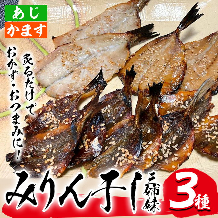 あじ、かますのみりん干し3種「厳選!みりん干し3姉妹」(合計3袋・3種) 干物 ひもの 魚 さかな 鯵 あじ かます おかず 肴 おつまみ 国産 詰め合わせ セット 大分県 佐伯市[GN001][Ichihashi企画]