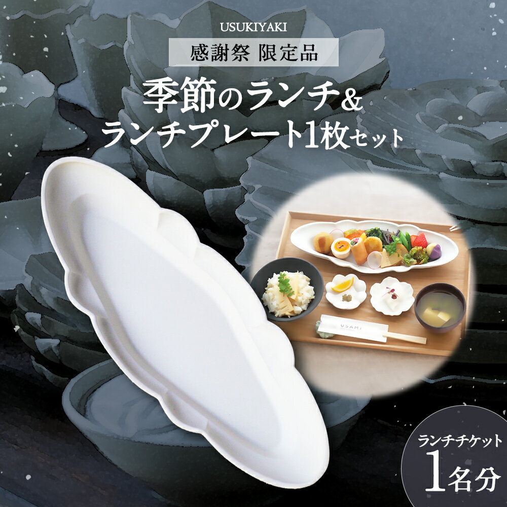 [感謝祭*限定品]季節のランチ(1名分)&ランチプレート(1枚)セット 臼杵焼 白磁 型打ち 稜花リム皿 お食事券 チケット 商品券 利用券 食器 工芸品 日本製 大分県 臼杵市 送料無料