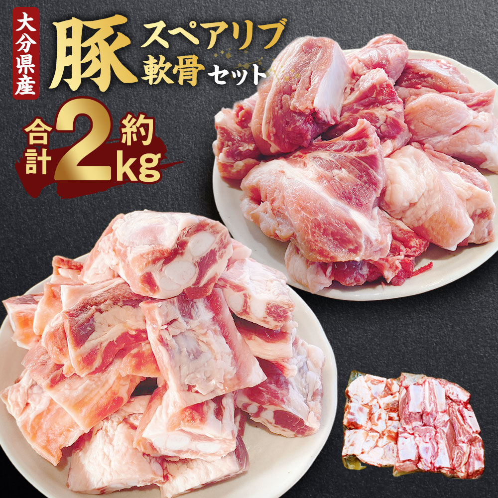 大分県産 豚スペアリブ・豚軟骨(ナンコツ) 合計約2kg(各約1kg) 豚肉 お肉 スペアリブ 豚軟骨 軟骨 ナンコツ なんこつ 煮込み料理 ソーキ 焼肉 焼き肉 冷凍 国産 大分県 臼杵市 送料無料