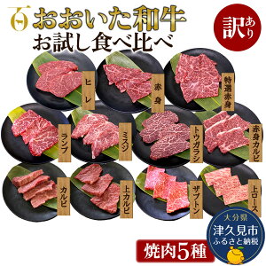 【ふるさと納税】【訳あり】おおいた和牛 お試し食べ比べ 焼肉5種セット(合計350g) 牛肉 和牛 ブランド牛 赤身肉 焼き肉 焼肉 バーベキュー 大分県産 九州産 津久見市 国産 送料無料