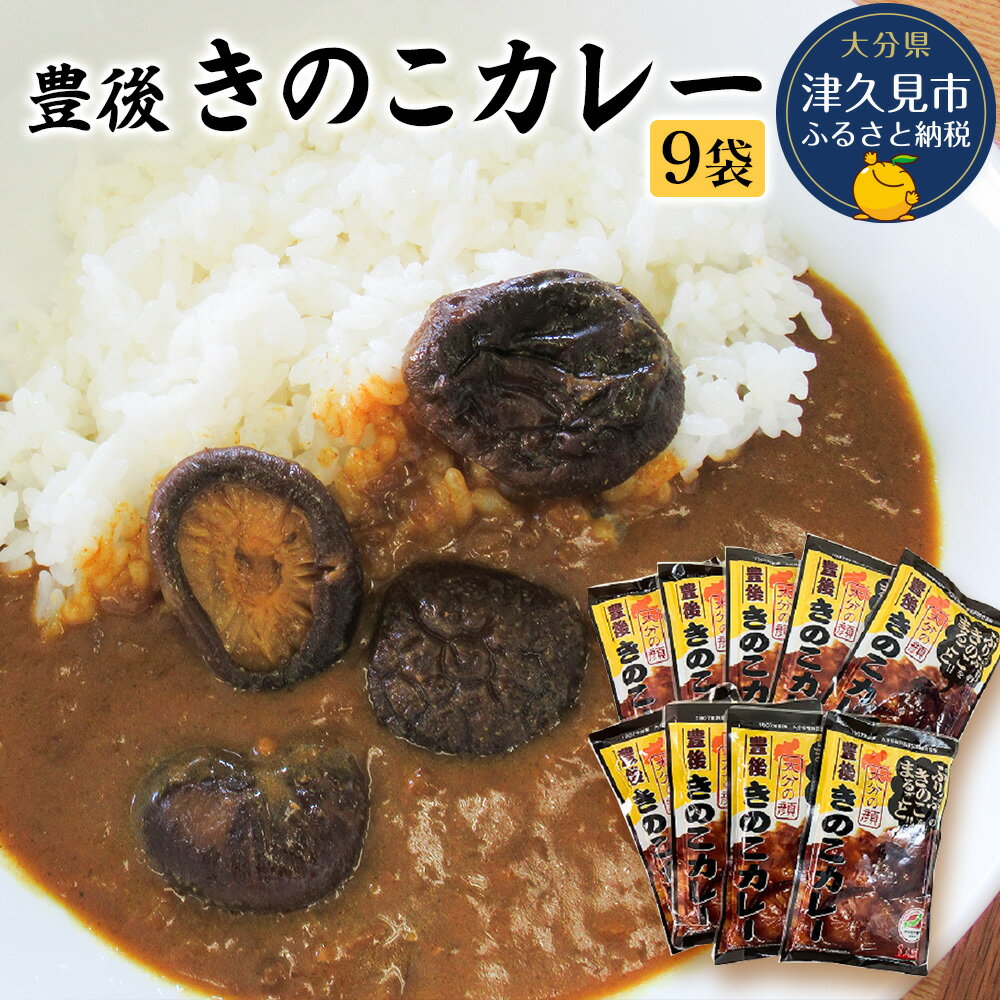 豊後きのこカレー 9袋 レトルトカレー 中辛タイプ 保存食 常温保存 非常食 ご当地カレー 椎茸 お取り寄せ グルメ 大分県産 九州産 津久見市 国産 送料無料