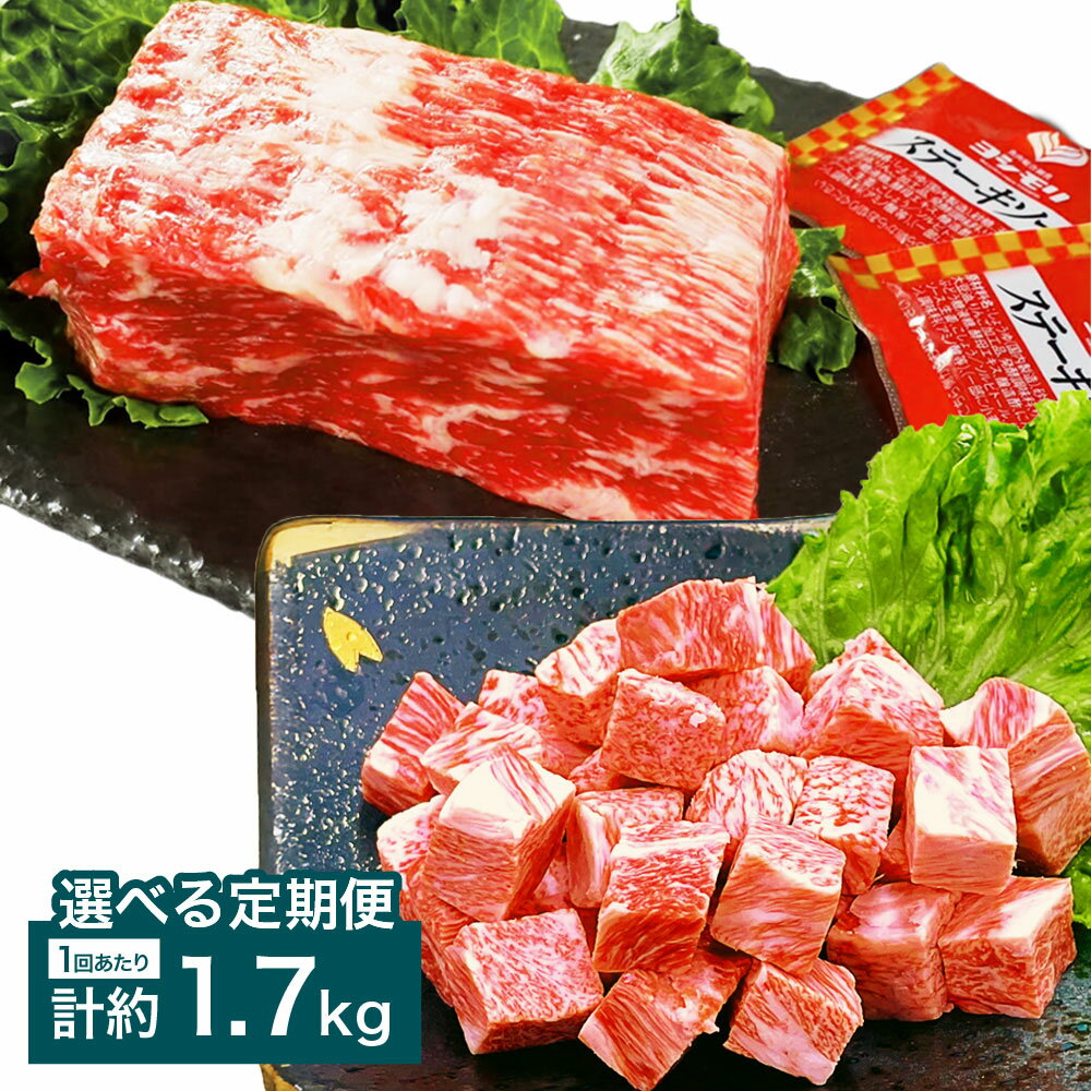 [選べる定期便][大容量!人気食べ比べセット!]おおいた和牛 サイコロステーキ・1ポンドブロックセット ステーキソース付 1回あたり計約1.7kg 各2パック 1ヶ月毎 2回 3回 6回 牛肉 お肉 赤身 ローストビーフ 焼肉 冷凍 国産 大分県産 竹田市 送料無料