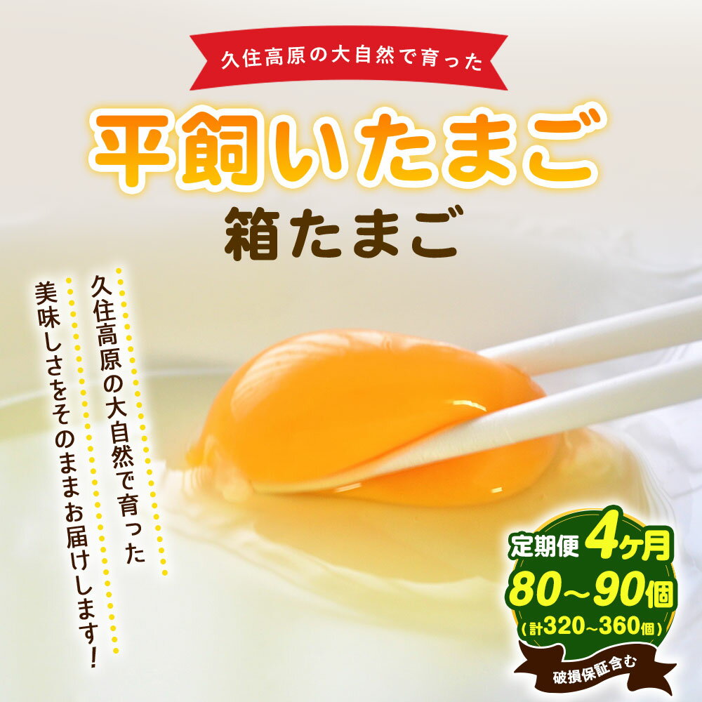 【ふるさと納税】 定期便 4回 久住高原 平飼いたまご 箱たまご 5kg×4ヶ月 合計20kg 320～360個 箱 卵 たまご タマゴ 玉子 生卵 鶏卵 大分県産 九州産 冷蔵 送料無料