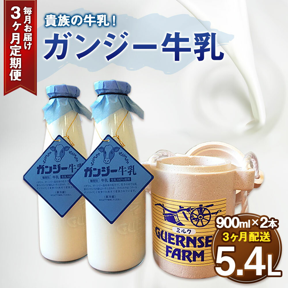 【ふるさと納税】3ヶ月定期便 貴族の牛乳！ ガンジー牛乳 900ml 2本セット 定期便 3回 合計6本 合計5.4L 牛乳 ゴールデンミルク ミルク 竹田市産 九州産 国産 冷蔵 送料無料