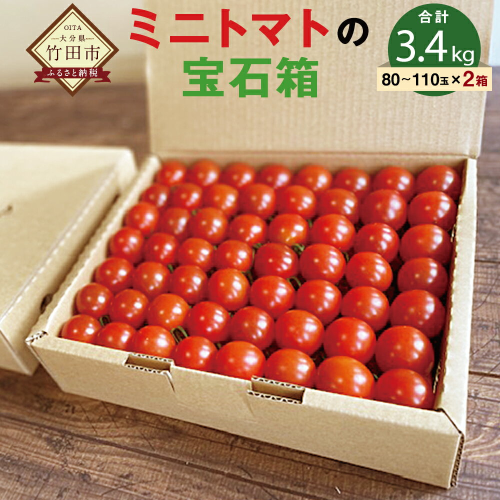 [2024年7月上旬発送開始]まごころミニトマトの宝石箱 1.7kg×2箱 計3.4kg 約160〜220玉 ミニトマト とまと 野菜 大分県 竹田市 荻町産 九州産 国産 新鮮 送料無料