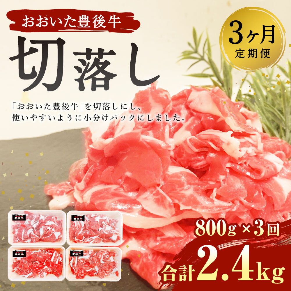 【ふるさと納税】＜3ヶ月定期便＞おおいた豊後牛 切落し 800g×3回 合計2.4kg 小分けパック 小分け (200g×4パック) お肉 牛肉 和牛 切り落とし 定期便 冷凍 九州産 国産 送料無料