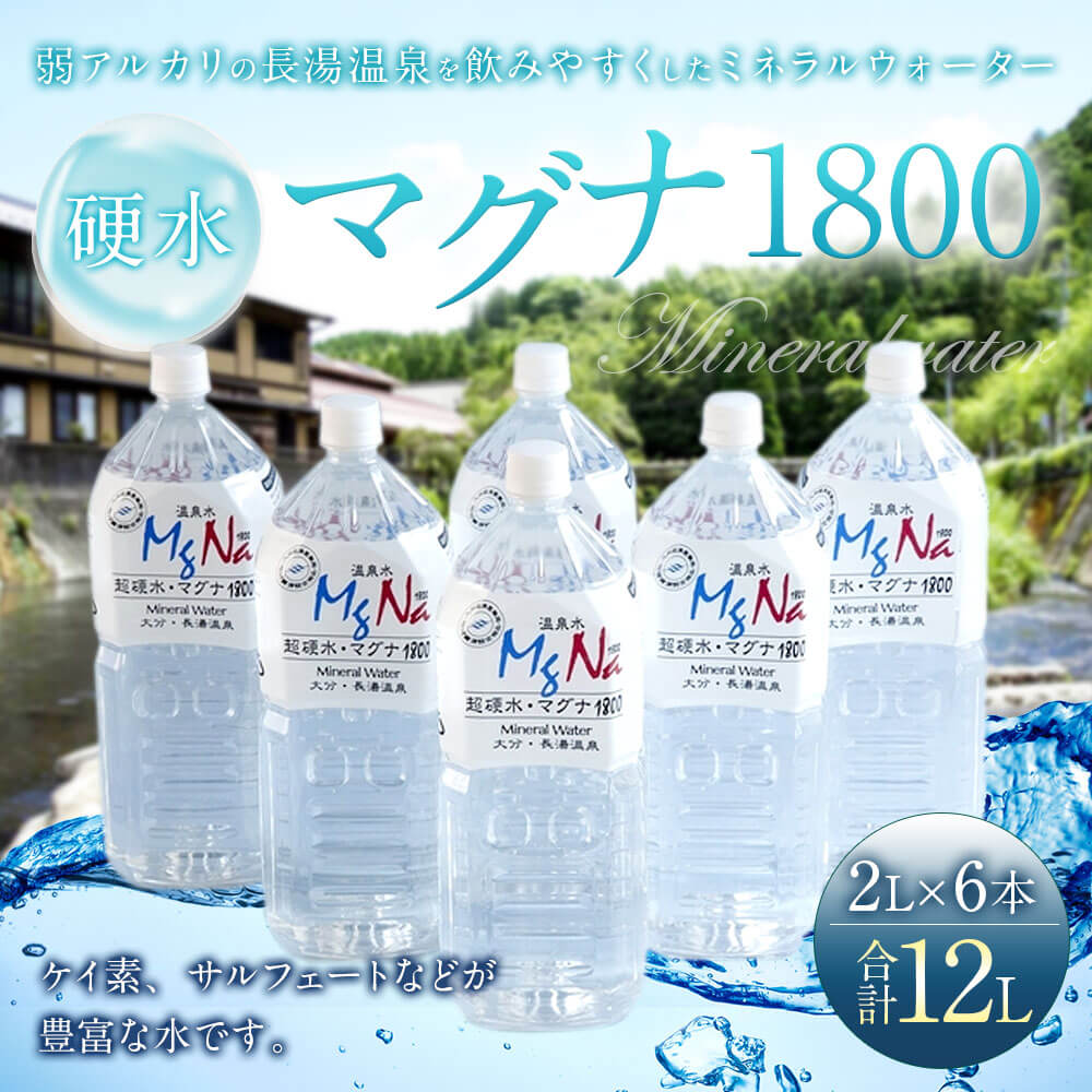 【ふるさと納税】硬水ミネラルウォーター マグナ1800 2L×6本セット 合計12L 硬度900 ph8.6 硬水 ミネラルウォーター 弱アルカリ 温泉水 国産 長湯温泉 飲料水 水 竹田市 大分県 九州 送料無料