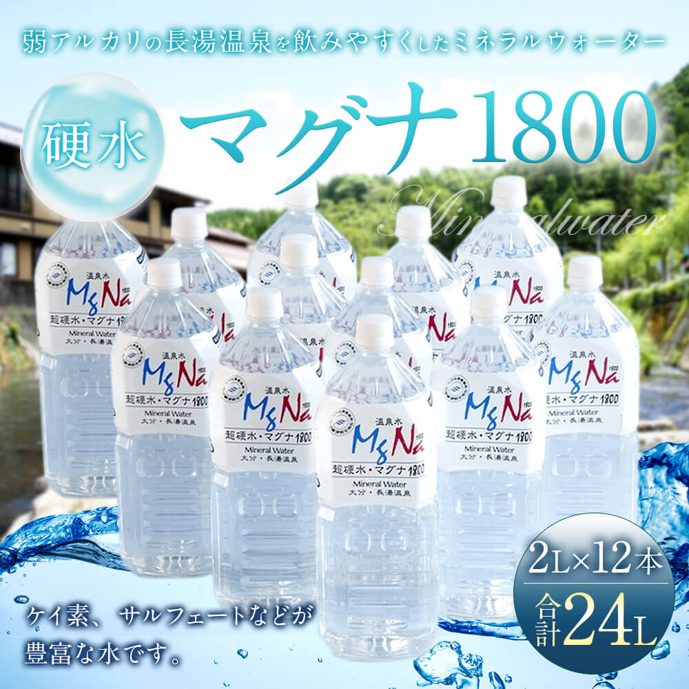 【ふるさと納税】硬水ミネラルウォーター マグナ1800 2L×12本セット 合計24L 硬度900 ph8.6 硬水 ミネラルウォーター 弱アルカリ 温泉水 国産 長湯温泉 飲料水 水 竹田市 大分県 九州 送料無料