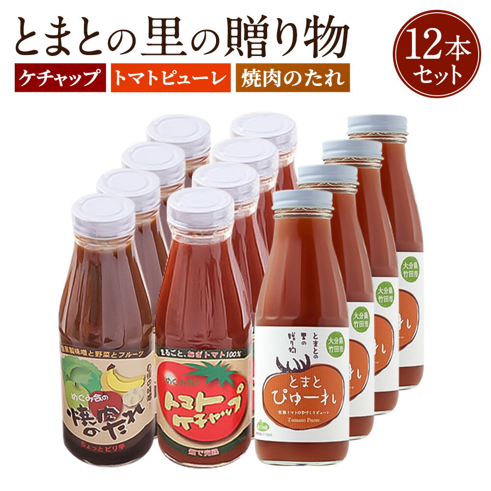 調味料(ケチャップ)人気ランク3位　口コミ数「0件」評価「0」「【ふるさと納税】【2023年8月発送開始】とまとの里の贈り物 12本 詰合せ ケチャップ 385g×6本 焼肉のたれ 400g×3本 370g×3本 完熟トマト100% ケチャップ たれ ピューレ トマト ご当地 調味料 手作り 料理 ソース パスタ 竹田市 大分県 めぐみ会 エムナイン 送料無料」