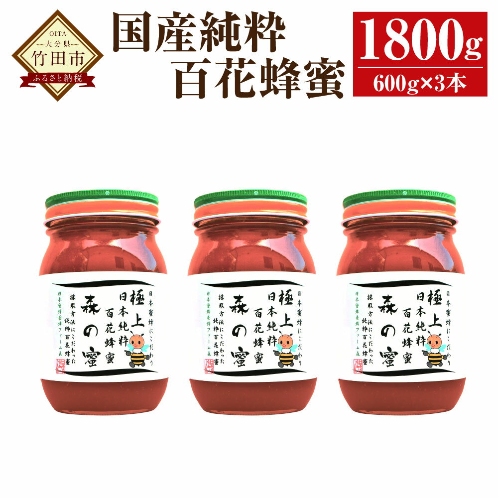 楽天大分県竹田市【ふるさと納税】【国産はちみつ】日本純粋百花蜂蜜「森の蜜」 600g×3本 計1800g 化粧箱入り はちみつ ハチミツ ハニー 国産蜂蜜 国産ハチミツ 国産はちみつ 瓶詰 純粋はちみつ 純粋ハチミツ 大分県 九州 百花蜜 送料無料