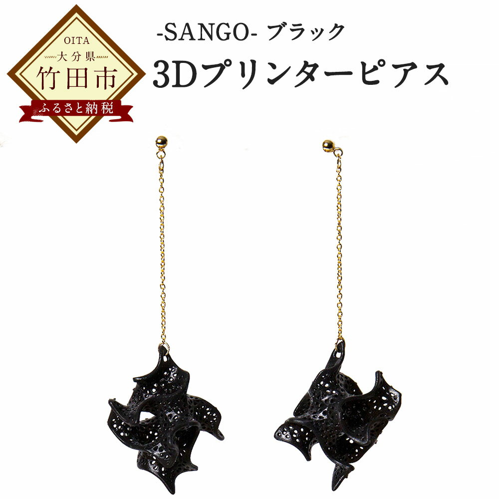 【ふるさと納税】3Dプリンター ピアス SANGO ブラック おしゃれ 軽い レジン 送料無料