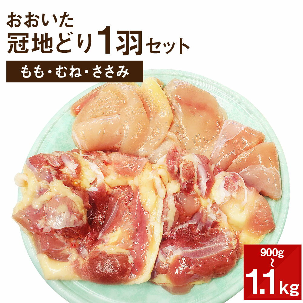 おおいた冠地どり 1羽セット 900g〜1.1kg 大分県産 国産 九州産 鶏肉 とり肉 もも肉 むね肉 ささみ 冷蔵 送料無料