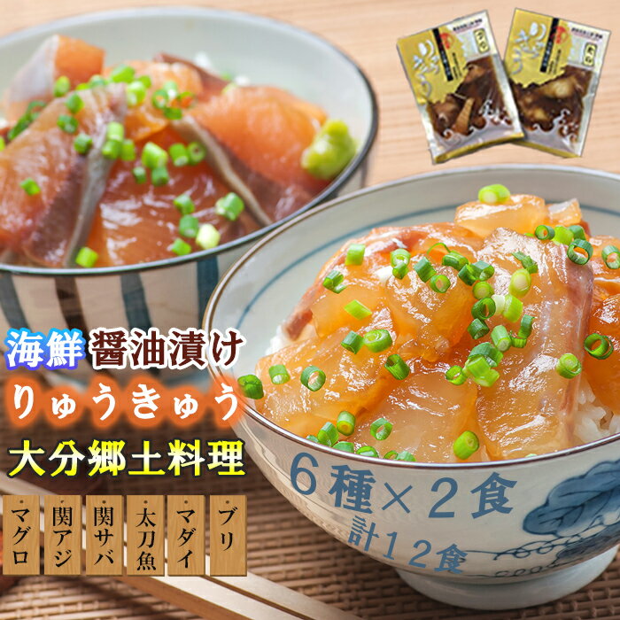 【ふるさと納税】豊後絆屋 りゅうきゅう(6種×2食セット) 大分郷土料理 魚 本マグロ 関あじ 関さば 太刀魚 真鯛 ぶり 漬け 魚介類 海鮮丼 刺身 冷凍 小分け 惣菜 ＜101-005_5＞