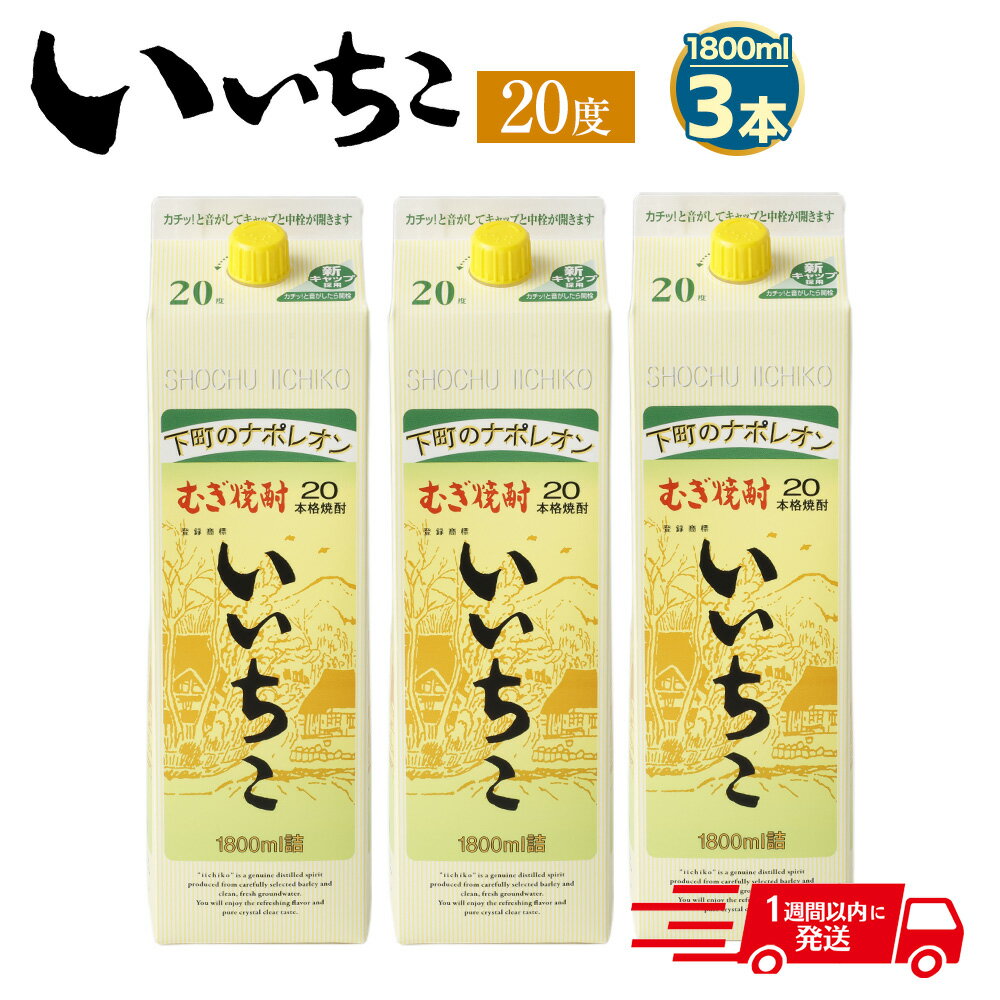 いいちこ 20度 パック(計5.4L・1.8L×3本)酒 お酒 むぎ焼酎 1800ml 麦焼酎 麦 常温 三和酒類 紙パック[107301200][時枝酒店]