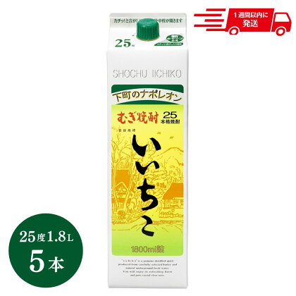 【107303600】いいちこ 25度 1800ml パック 5本【時枝酒店】