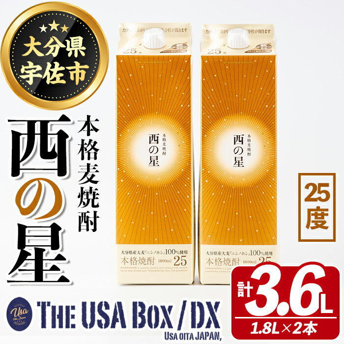 麦焼酎 【ふるさと納税】いいちこの推奨商品「西の星」地元産麦100％の本格麦焼酎 THE USA Box/DX(計3.6L・1.8L×2本)酒 お酒 麦焼酎 三和酒類 25度 セット 紙パック【114000401】【一般社団法人　地域商社USA】