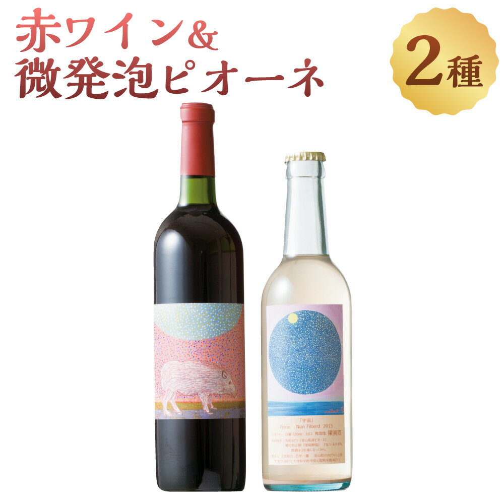 【ふるさと納税】赤ワイン＆微発泡ピオーネ(合計1.05L・2本)ワイン 赤ワイン 酒 お酒 アルコール 微発泡 甘口 甘口ワイン ピオーネ ぶどう 葡萄 安心院産 飲み比べ セット【100800600】【百笑一喜】