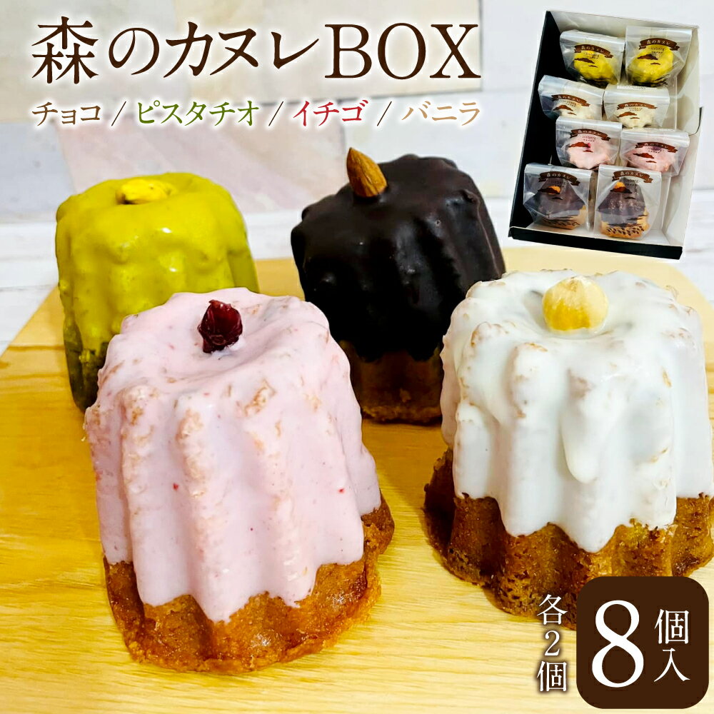 【ふるさと納税】森のカヌレBOX イスベルグ 1箱 8個入 4種 各2個 米粉 カヌレ ピスタチオ チョコ チョコレート イチゴ バニラ 黒糖 レーズン ニッケ 焼菓子 焼き菓子 お菓子 洋菓子 詰め合わせ セット ギフト 贈り物 贈答 国産 九州 大分県 冷凍 送料無料