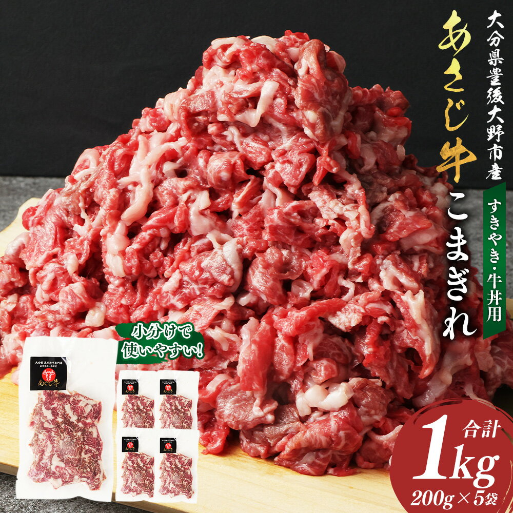 【ふるさと納税】あさじ牛 こまぎれ 計1kg 200g×5袋 すきやき・牛丼用 小分けで使いやすい 朝地牛 黒毛和牛 牛肉 赤肉 霜降り 細切れ 焼肉 しゃぶしゃぶ すき焼き 牛どん お肉 肉 キャンプ アウトドア 真空パック 冷凍 朝地町産 国産 九州 大分県 豊後大野市 送料無料