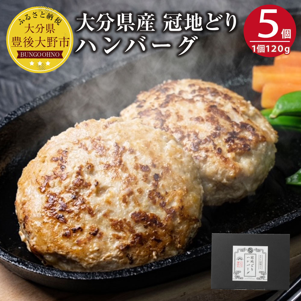 【ふるさと納税】冠地どりハンバーグ 120g 5個 5食 合計600g 大分県産 九州産 国産 冠地どり 地鶏 地どり 鶏肉 お肉 おうちごはん おかず 惣菜 個包装 冷凍 送料無料